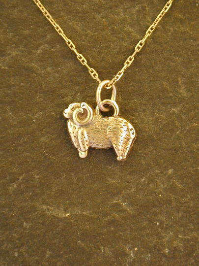 14K Gold Ram Sheep Pendant On A Chain