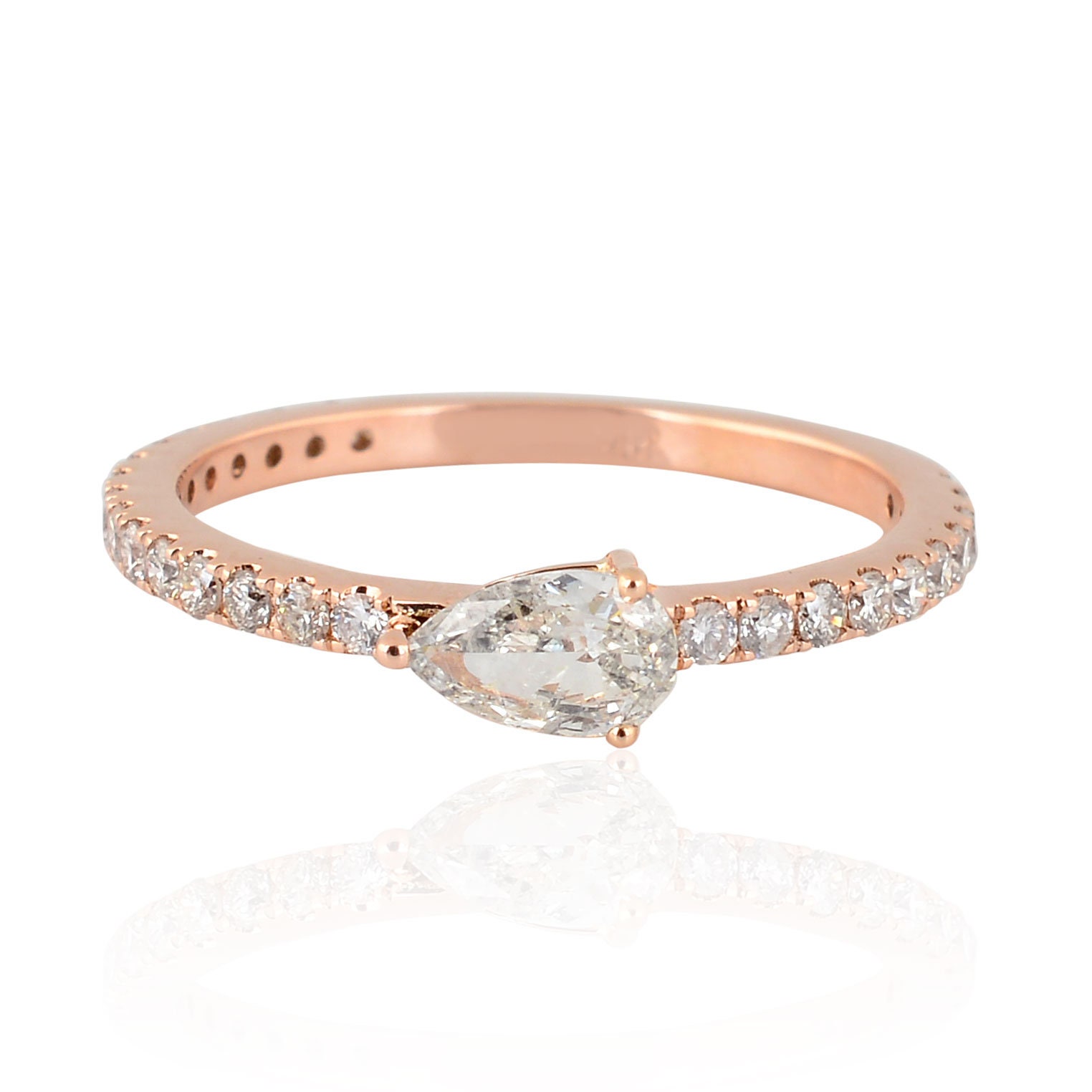 New Natural 0.66 Cts Pear Diamond Band Ring 18K Rose Gold Pave Certified Jewelry Wedding Or Anniversary Gifts For Her