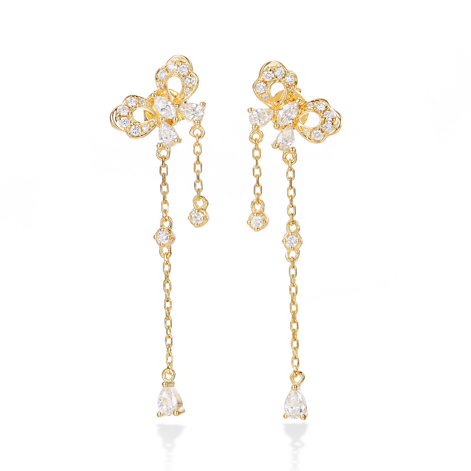 Diamond Butterfly Stud Drop Dangle Earrings in Solid 18K Gold/Custom Fine Jewelry/Personalization Design/Gift For Women & Girls