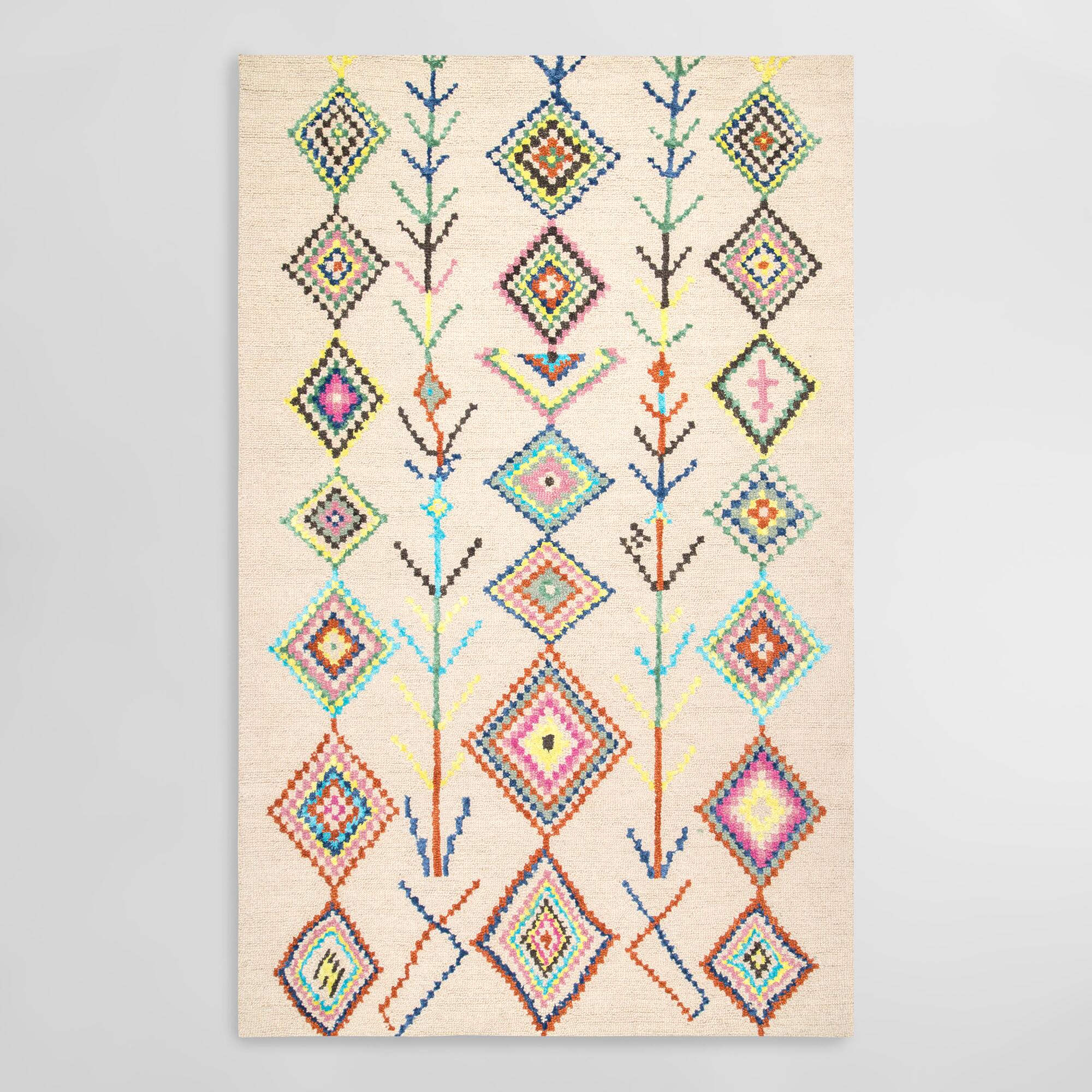 Ivory Multicolor Geometric Bella Area Rug - Wool - 5' x 8' by World Market