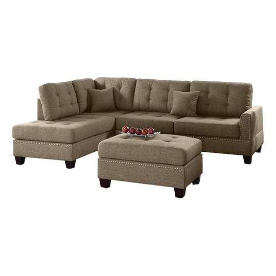 Poundex Adolph Casual 3-Piece Polyester/Polyester Blend Coffee Living Room Set in Brown | F6504