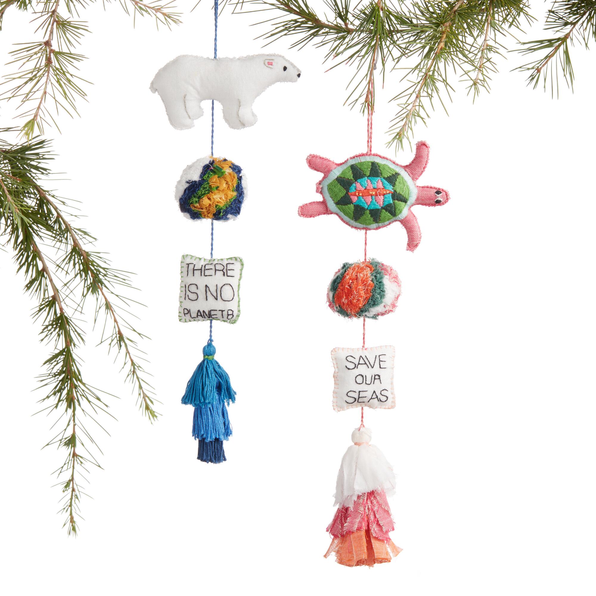 Recycled Fabric Polar Bear and Turtle Ornaments Set of 2: Multi by World Market