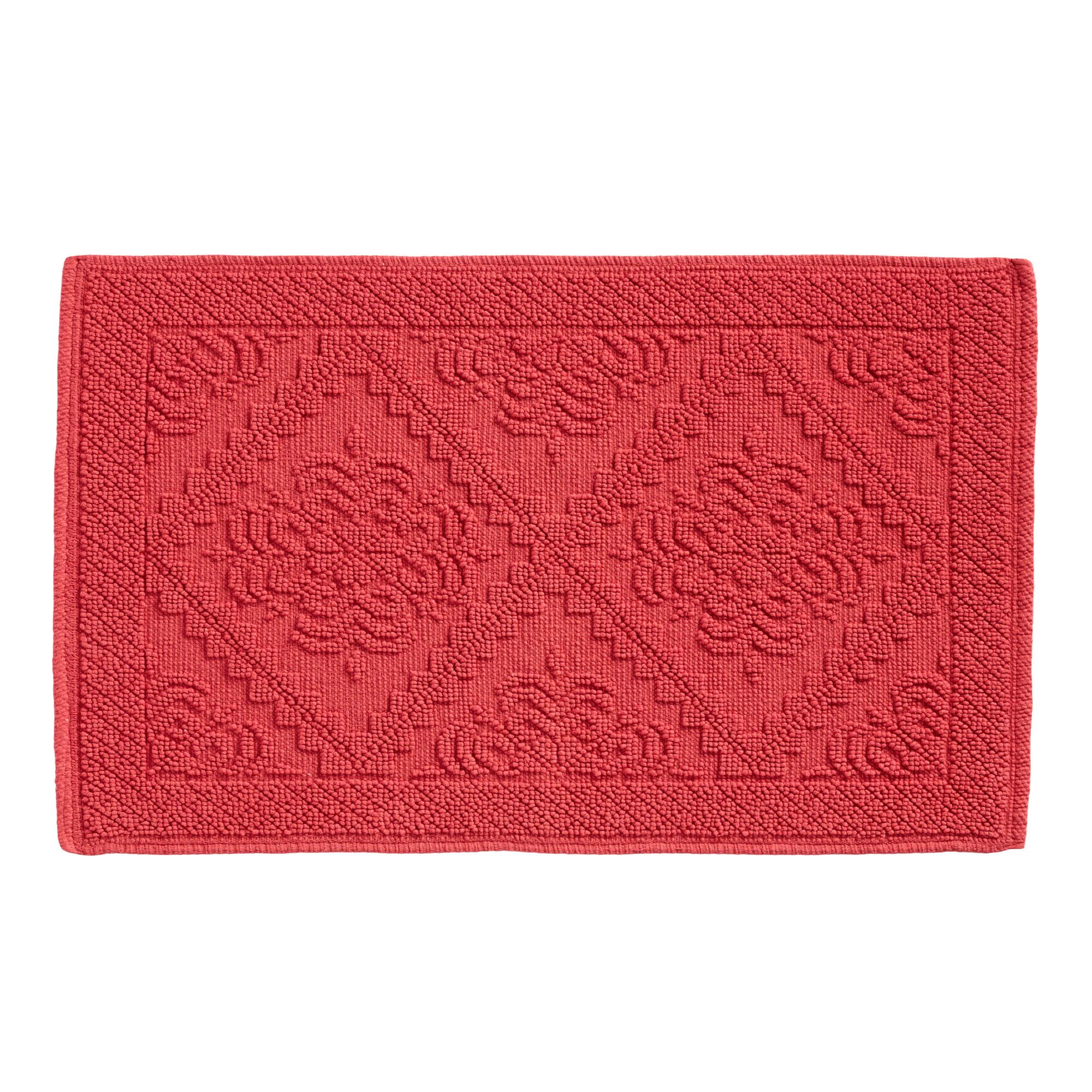 Coral Double Diamond Woven Bath Mat: Orange/Pink/Red - Cotton by World Market