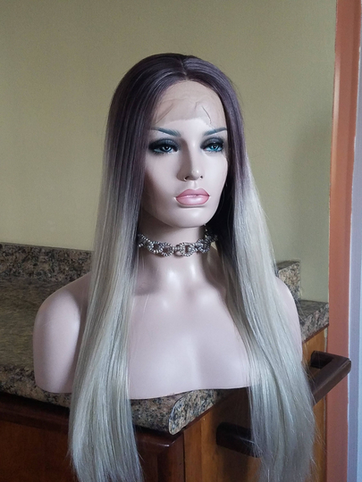 Heat Resistant Blended Hair Wig. Ash Brown Into Blonde Lace Front 22"