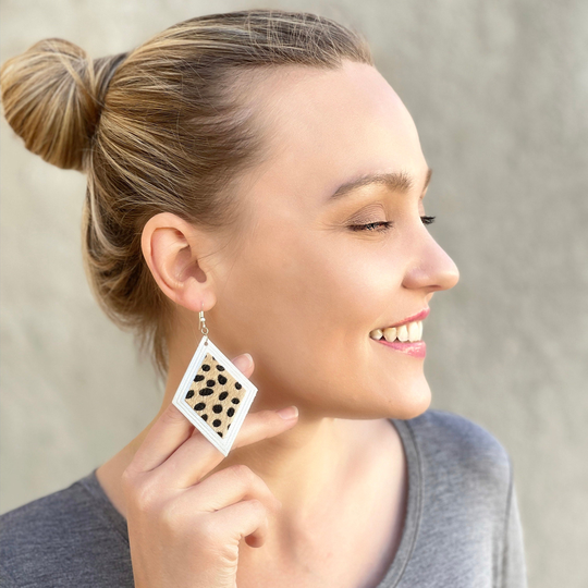 Cheetah Earrings, Leopard Animal Print Unique Geometric Earring, Rhombus Stylish Statement Earrings