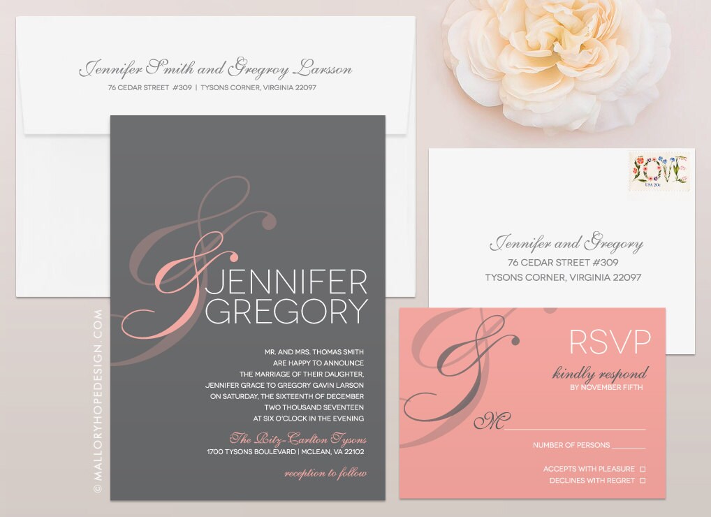 Ampersand Wedding Invitation & Rsvp Set, Simple Invitation, Clean Modern Invite, Minimal Invite