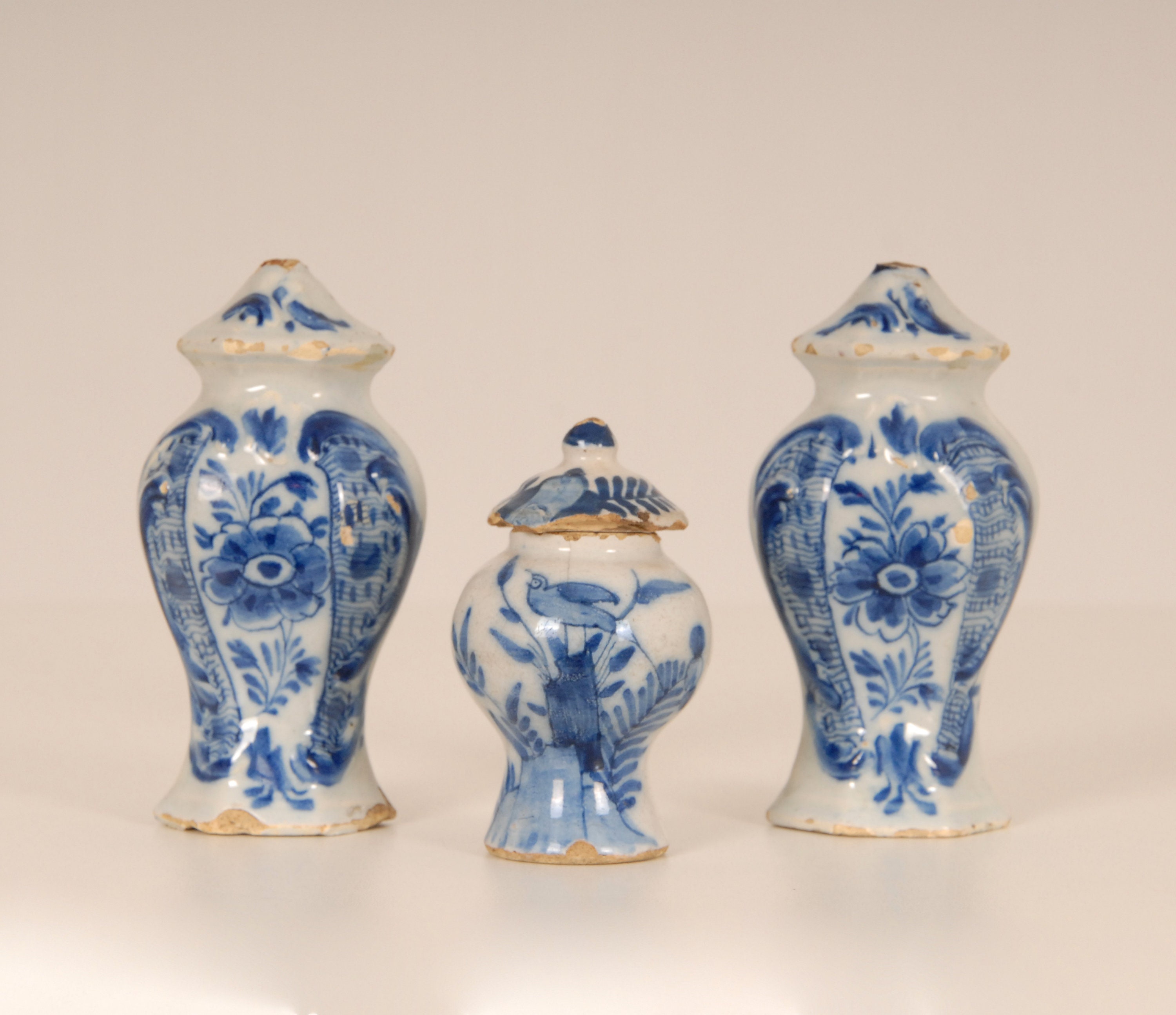 Antique Dutch Delftware Miniatures Dollhouse Vases Blue & White Earthenware 18Th Century