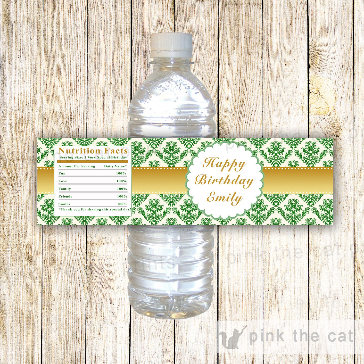Vintage Bottle Label Green Gold - Adult Birthday Bridal Shower Printable