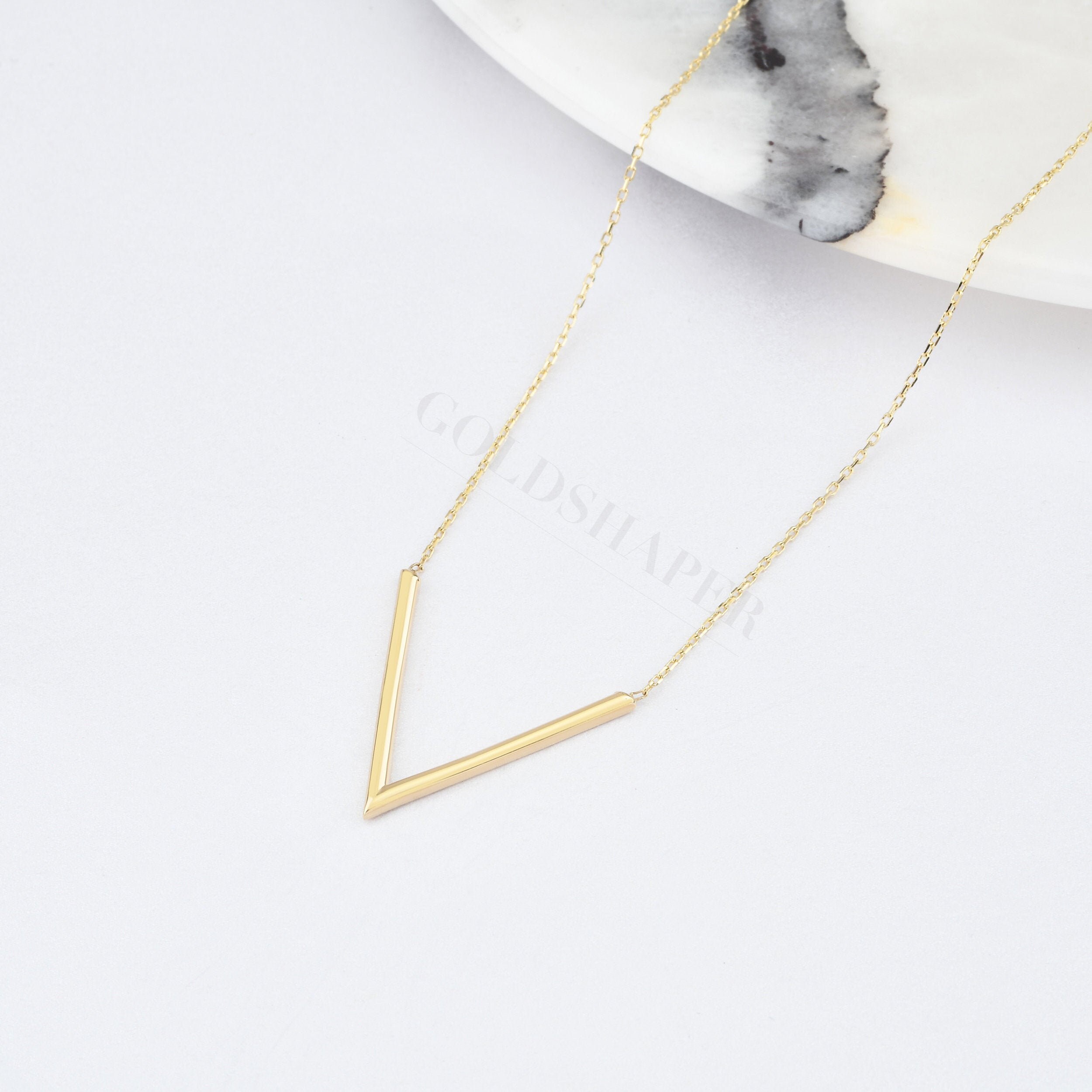 Chevron V Necklace, 14K Solid Gold, Valentine's Day Gift, Gift For Her, Birthday Gift