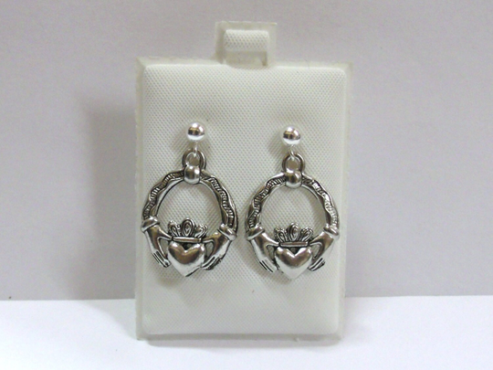 Pewter Claddagh Charms On Sterling Silver 4mm Ball Post Stud Earrings-5051