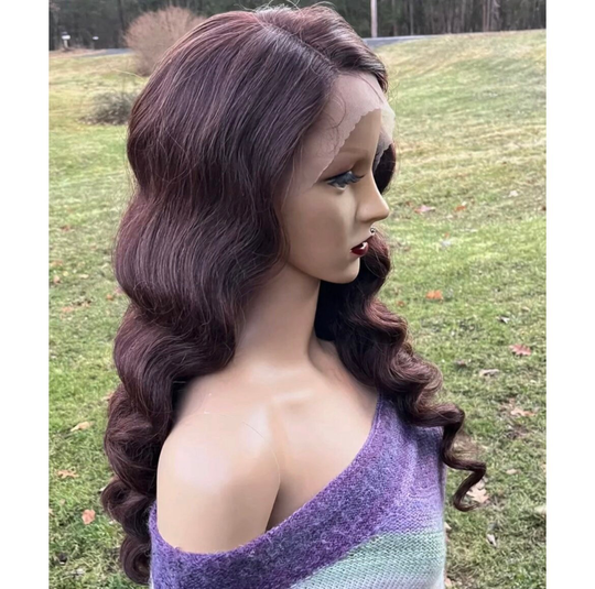 Long Wavy Dark Brown Front Lace Side Parting Human Hair Blend Daily Wig./Cosplay Party