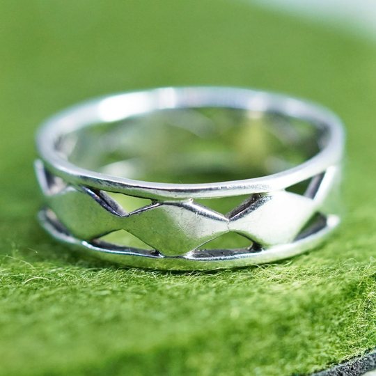 Size 9, Vintage Mexico Sterling Silver Handmade Ring, 925 Textured Stackable Band, Stamped