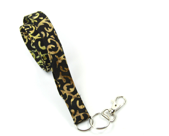 Curly Fabric Lanyard, Tie Dye Lanyard, Black Swirl Brown Badge Holder, Badge Holder