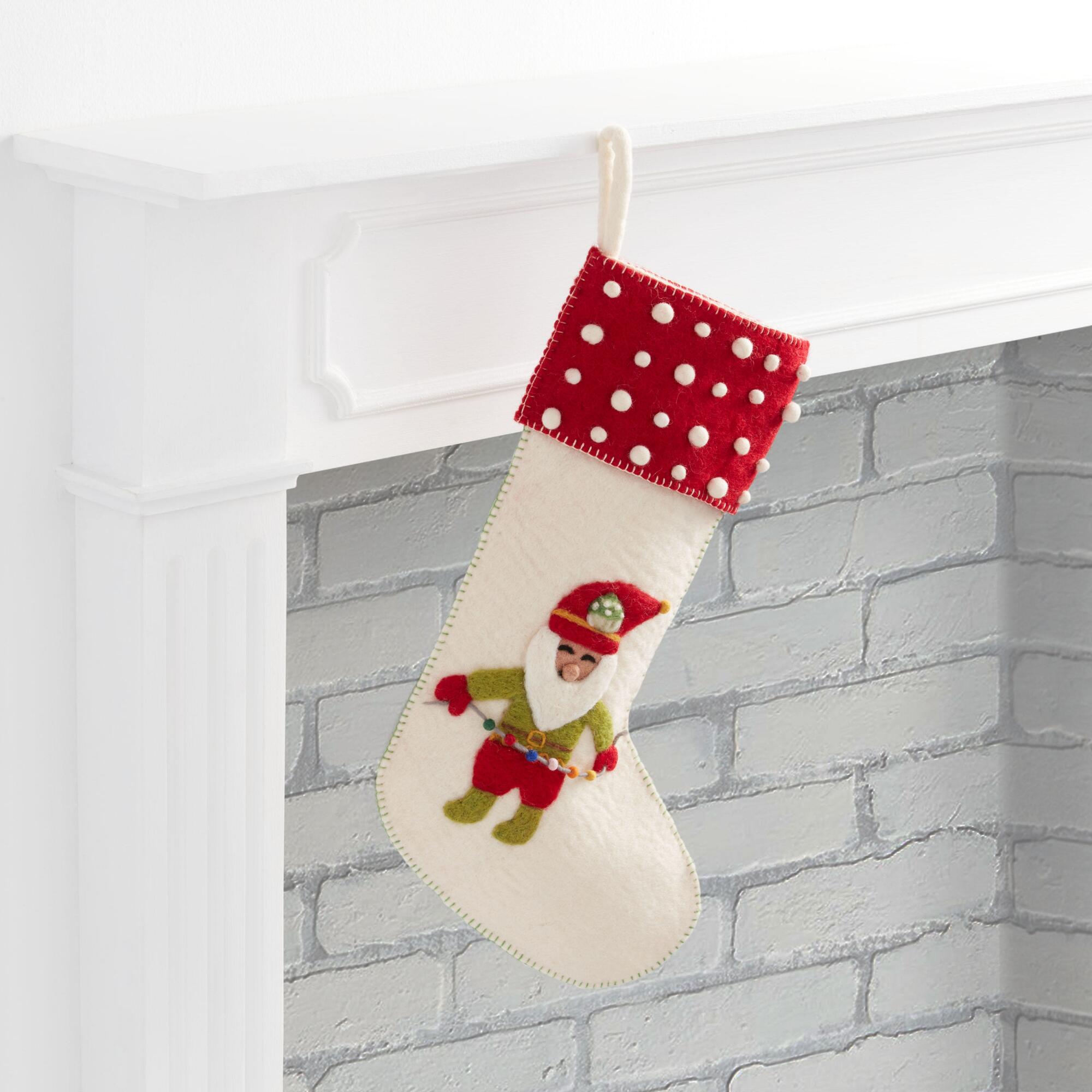 Ivory And Red Felted Wool Gnome Christmas Stocking: Red/Multi/Cream by World Market