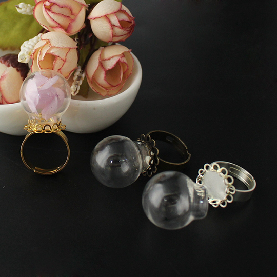 20mm Glass Dome Cover With Ring Base Jewelry Making Supply Bulb For Dried Flower Sequins Rhinestones Beads Diy