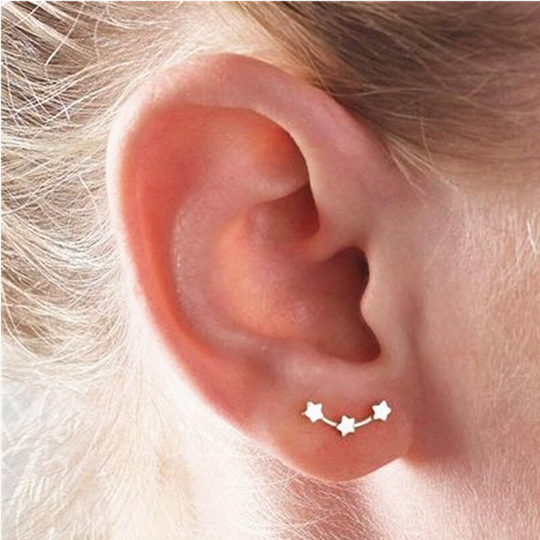 Tiny Star Trio Constellation Dainty Stud Earrings, Gold Triple Effect