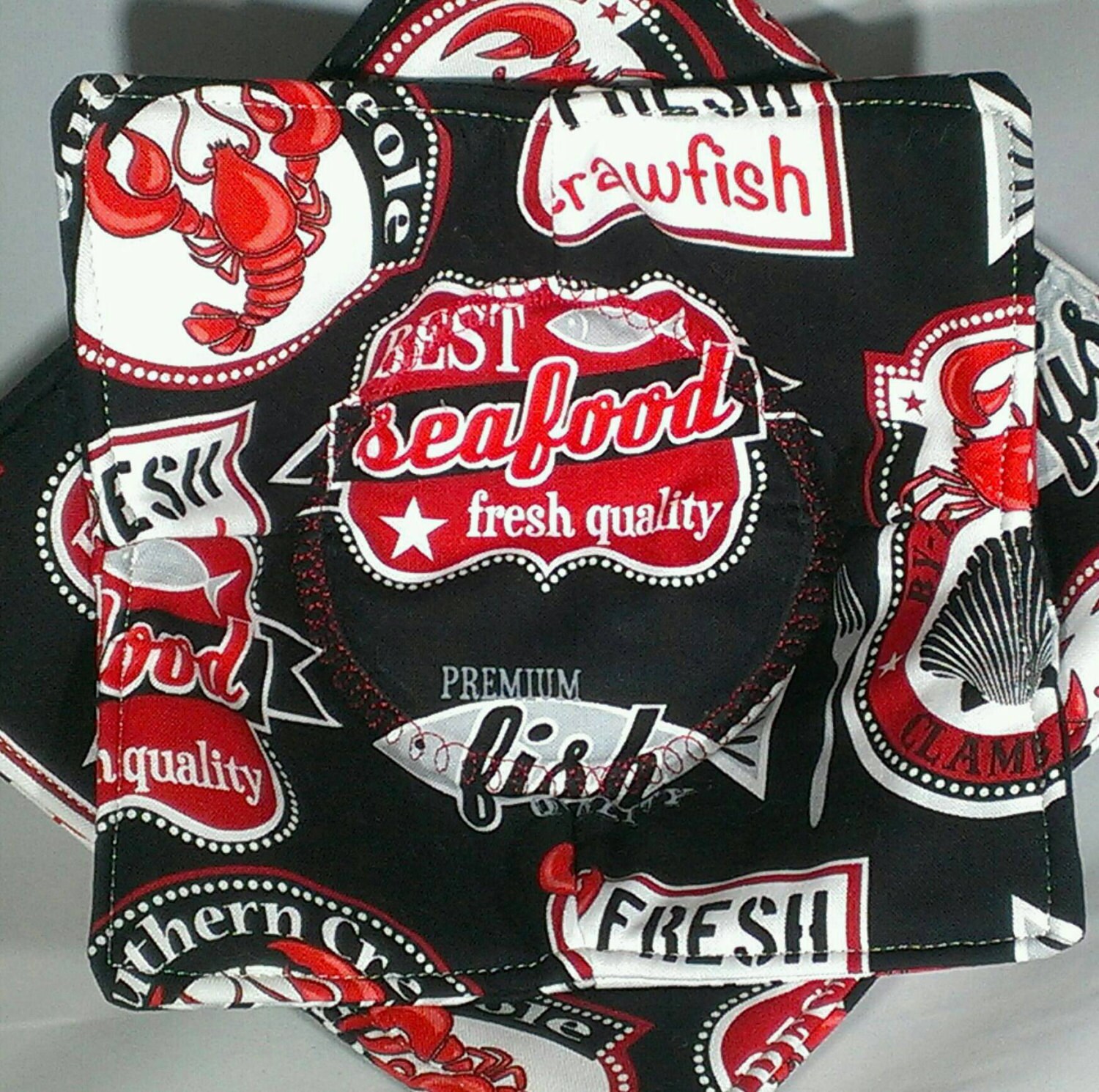 Microwave Bowl Cozy, Soup Hot Pads, Holder ~ Cajun Seafood 2 Sizes Avalible