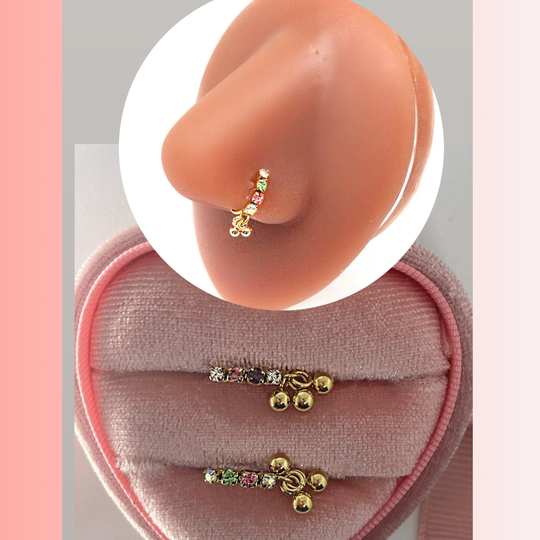 Multicolor Dangle Nose Ring | Hoop Dangle Piercing Jewelry