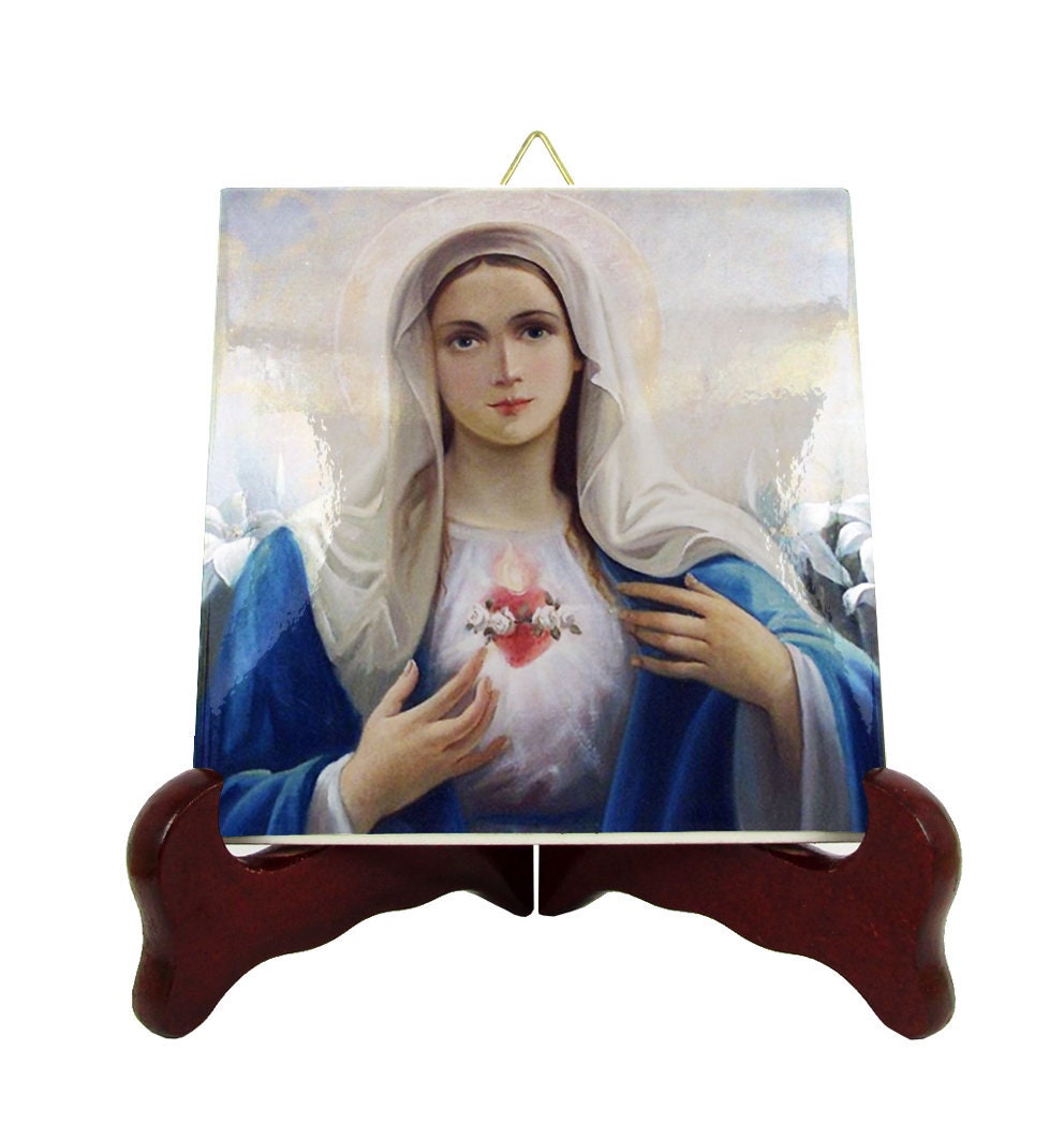 Catholic Gifts - Immaculate Heart Of Mary Religious Icon Tile Art Catholicism Devotional Blessed Virgin