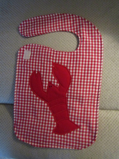 Sierra's Attic Red Gingham Lobster Baby Bib Seafood Nautical Gifts Maine Feeding Shower
