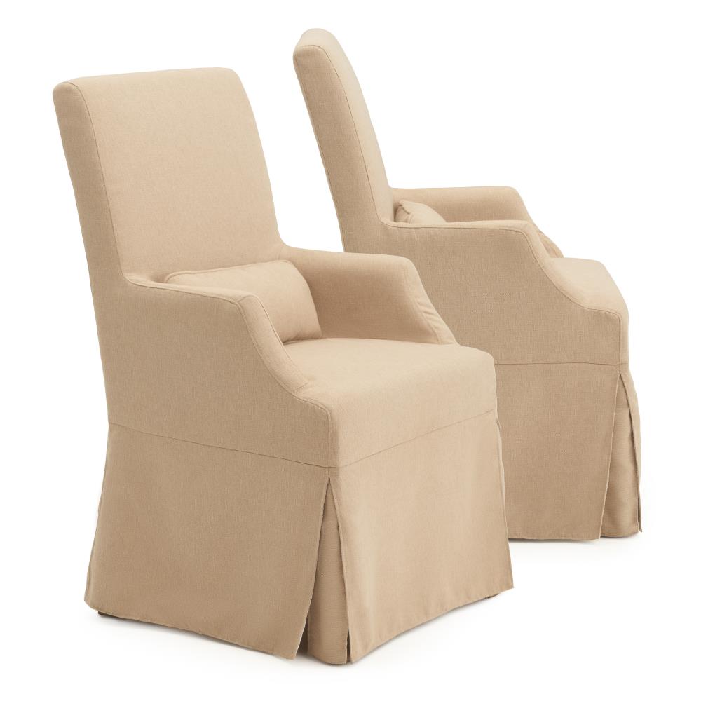 RST Brands Set of 2 Astrid Slipcover Dining Arm Chair Traditional Polyester/Polyester Blend Upholstered Dining Arm Chair (Wood Frame) in Brown