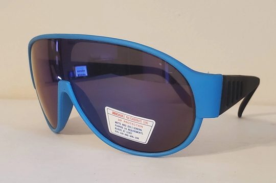 Vintage Sports Sunglasses// Big Shield Sunglasses // Goggles Sports Racing Shades Blue Frame Retro