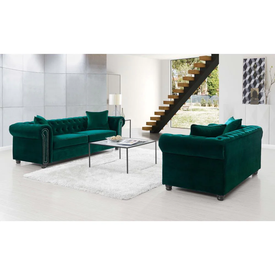 Picket House Furnishings Gramercy Modern Polyester/Polyester Blend Emerald Living Room Set in Green | UGW2942PC