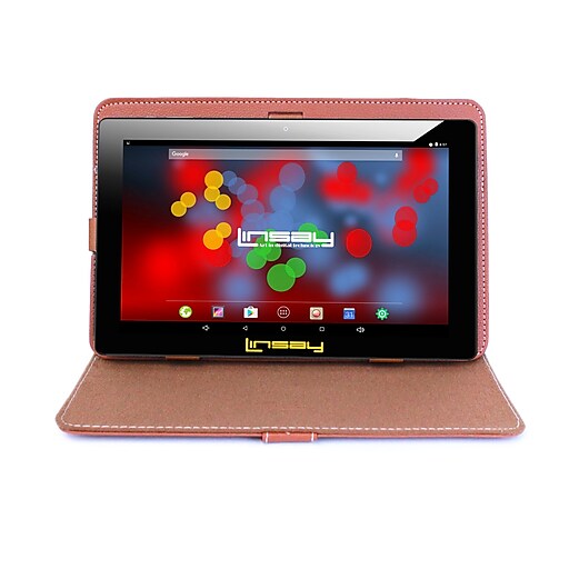 LINSAY F10 Series 10.1" Tablet, WiFi, 2GB RAM, 32GB, Android 10, Black w/Brown Case (F10XIPSBCLBROWN)
