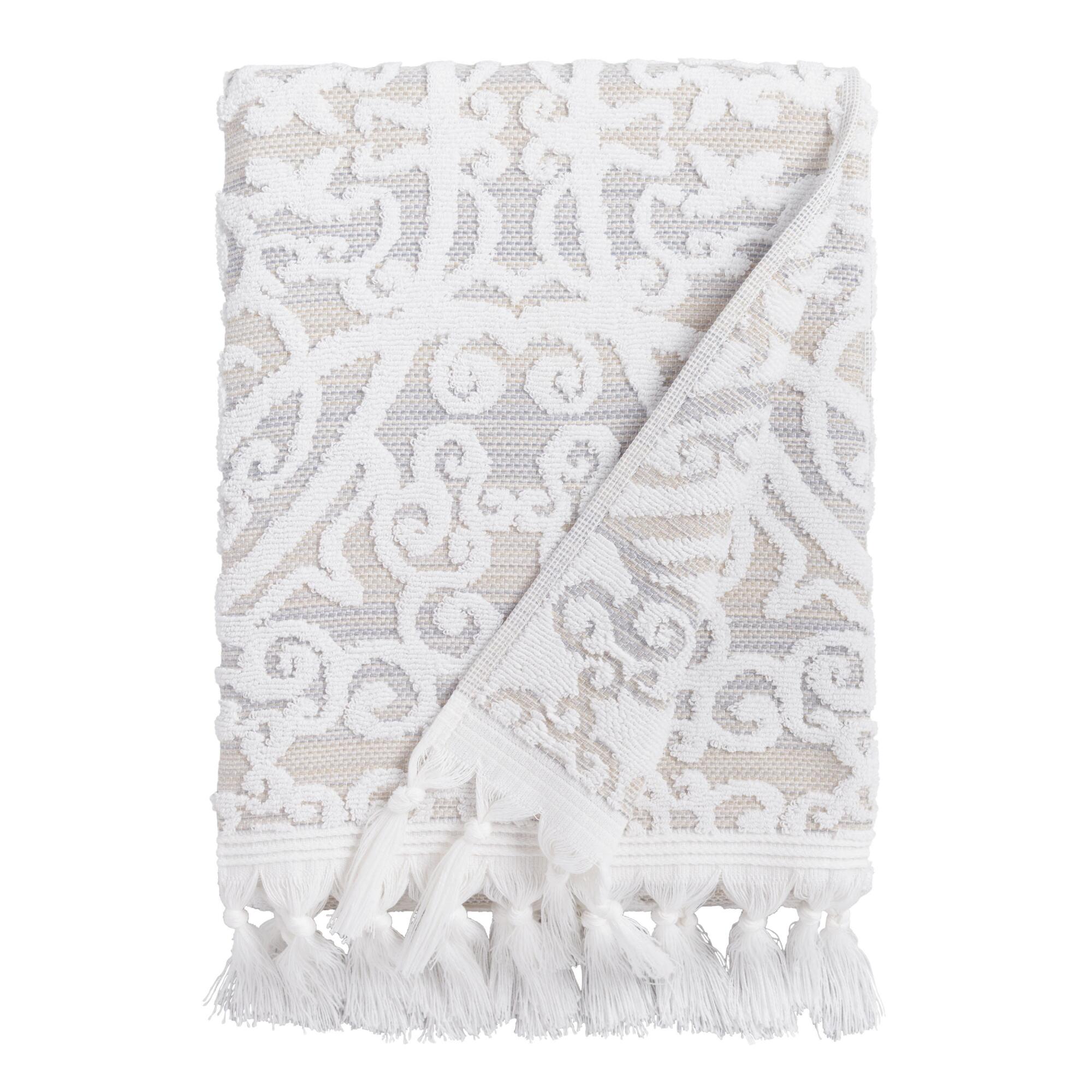 Taupe Medallion Scarlett Sculpted Bath Towel: Gray - Cotton by World Market
