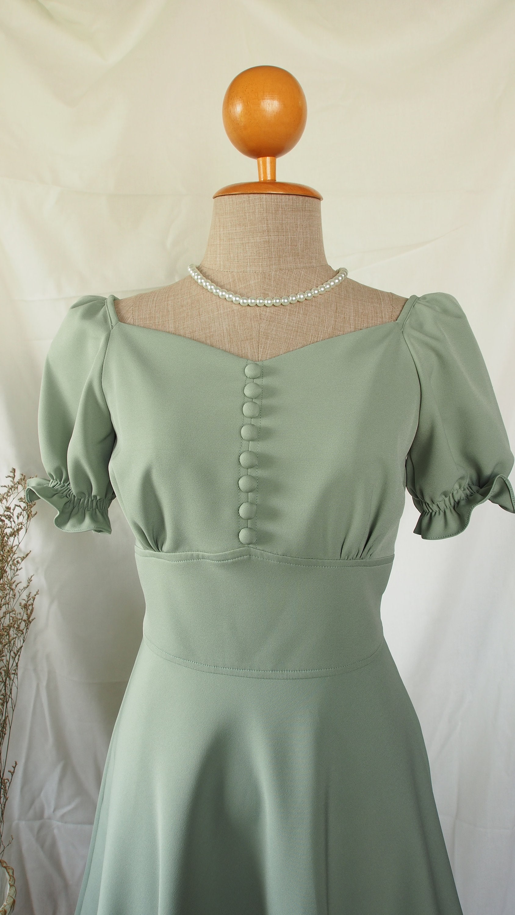 Sage Green Dress Snow White Dolly Puff Sleeve Summer Bridesmaid Fairytale Sundress Party Swing Dance
