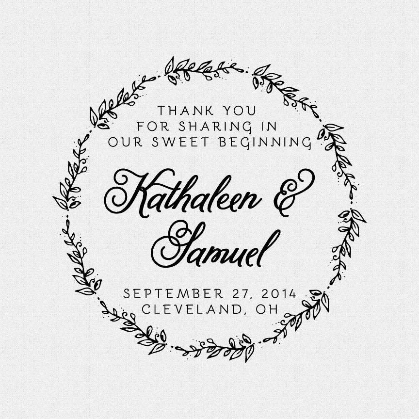 Custom Our Sweet Beginning Stamp, Wedding Favor, Thank You Self Inking Wood Handle, Circle Personalized | T155
