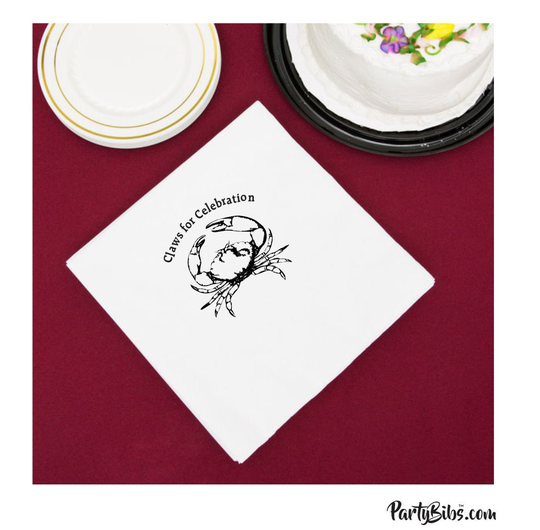 Claws For Celebration Crab Napkins, Pk Of 25, Beverage Cocktail Size, White W/One Color Imprint-Great Parties-Low-Seafood Dinners