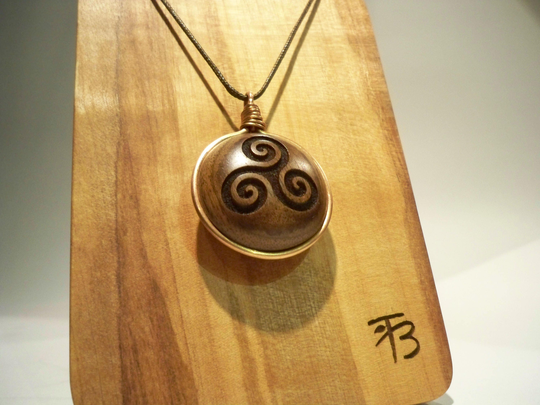 Wooden Pendant, Walnut Wood, Made To Order, Spiritual Triskele, Triskele Symbol, Necklace, Personalized
