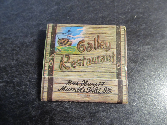 Vintage Matchbook Advertising - Galley Restaurant Murrell's Inlet South Carolina Seafood Matches Match Book