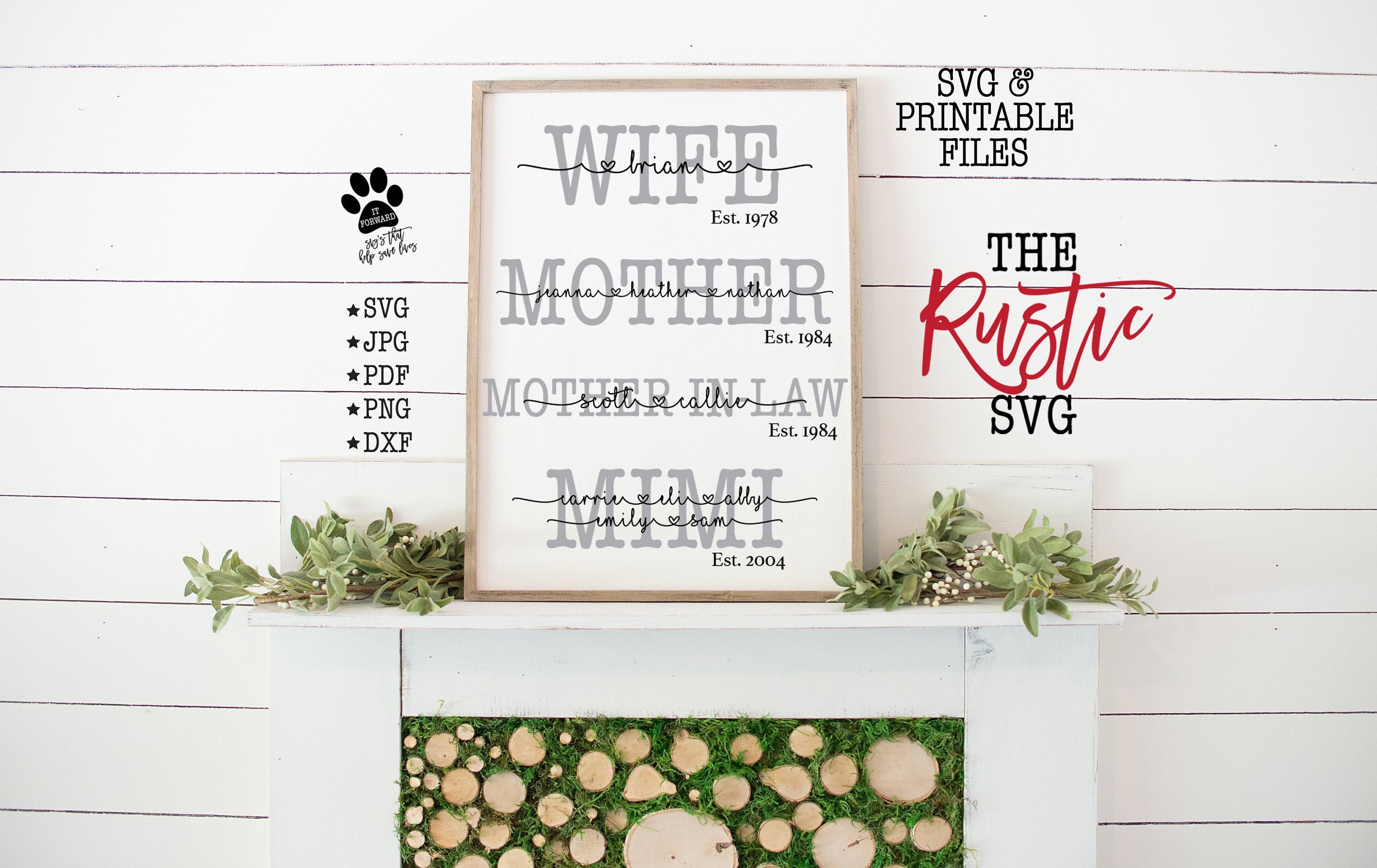 Wife Mother In-Law Grandma, Kids Names Sign, Mimi Svg, Mom Mother's Day Gift, Cricut, Silhouette, 014