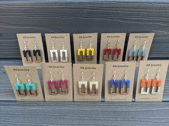 Open Rectangular Wood & Resin Earrings