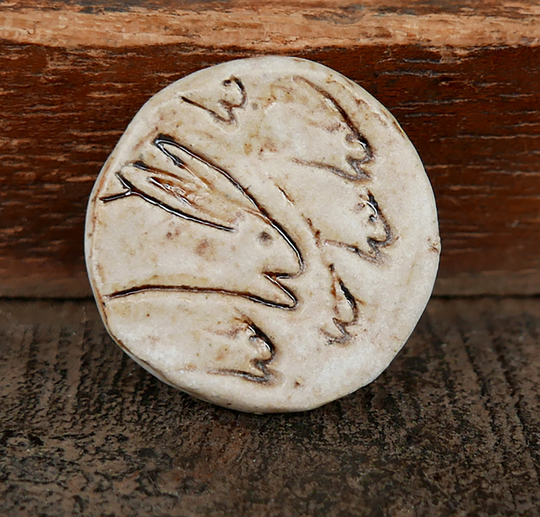stoneware Ceramic Rabbits Large Button Handmade Earthy Ecru Beige Dark Brown