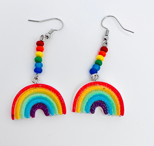 Rainbow Dangle Bead Earrings