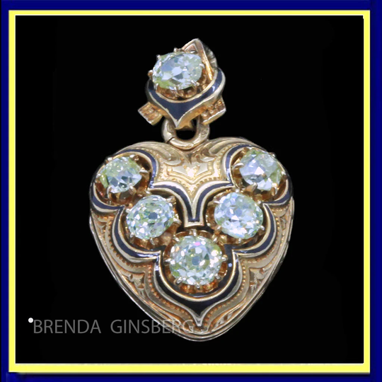 Antique Victorian Heart Pendant Locket 18K Gold Diamonds Enamel French | 7096