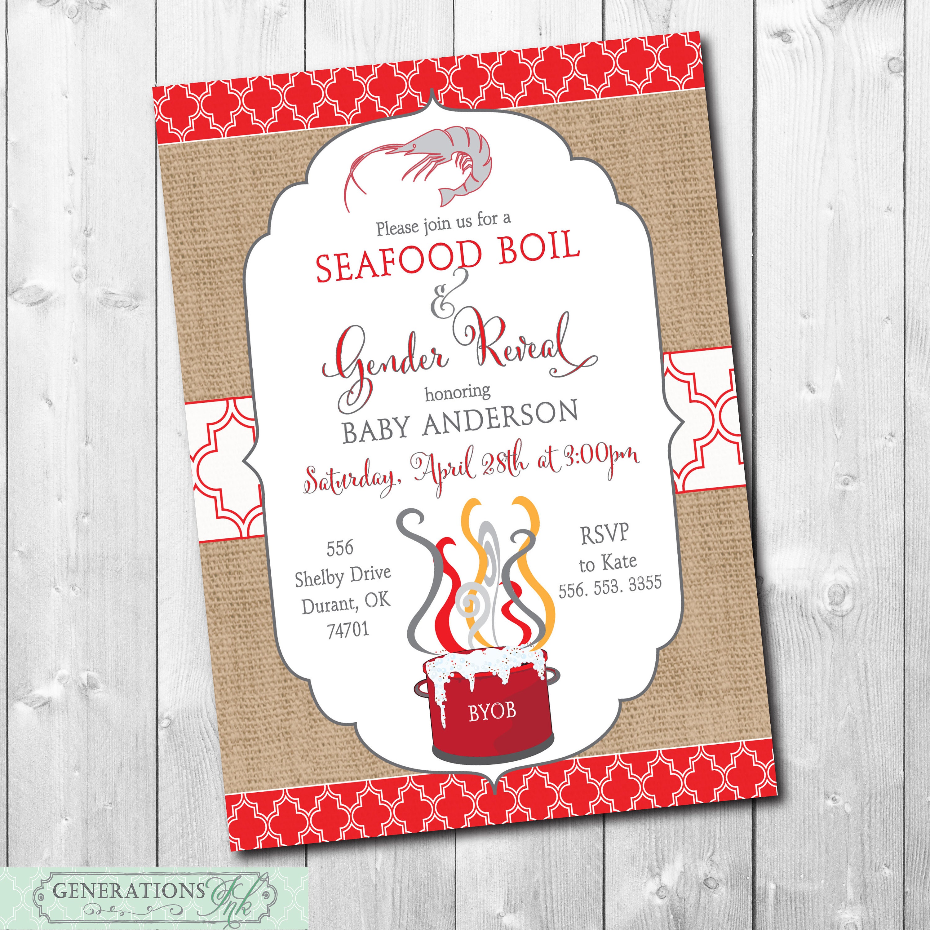 Gender Reveal Invitation, Seafood Boil, Shrimp Baby Digital Or Printed