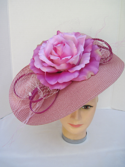 Pink Woven Folded Fascinator With Jumbo Rose