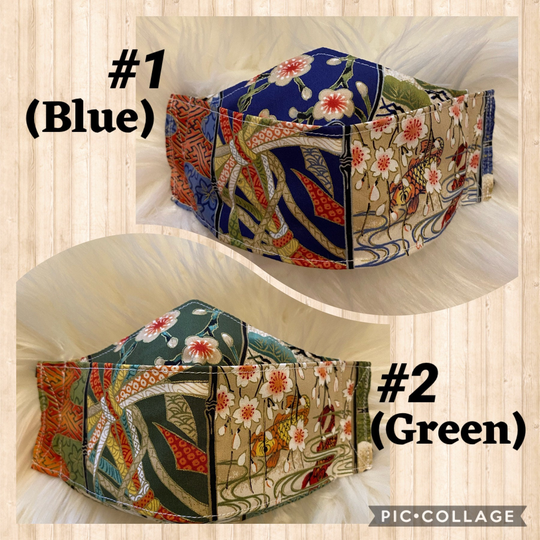 3D Elegant Koi & Sakura Print Mask in Blue Or Green