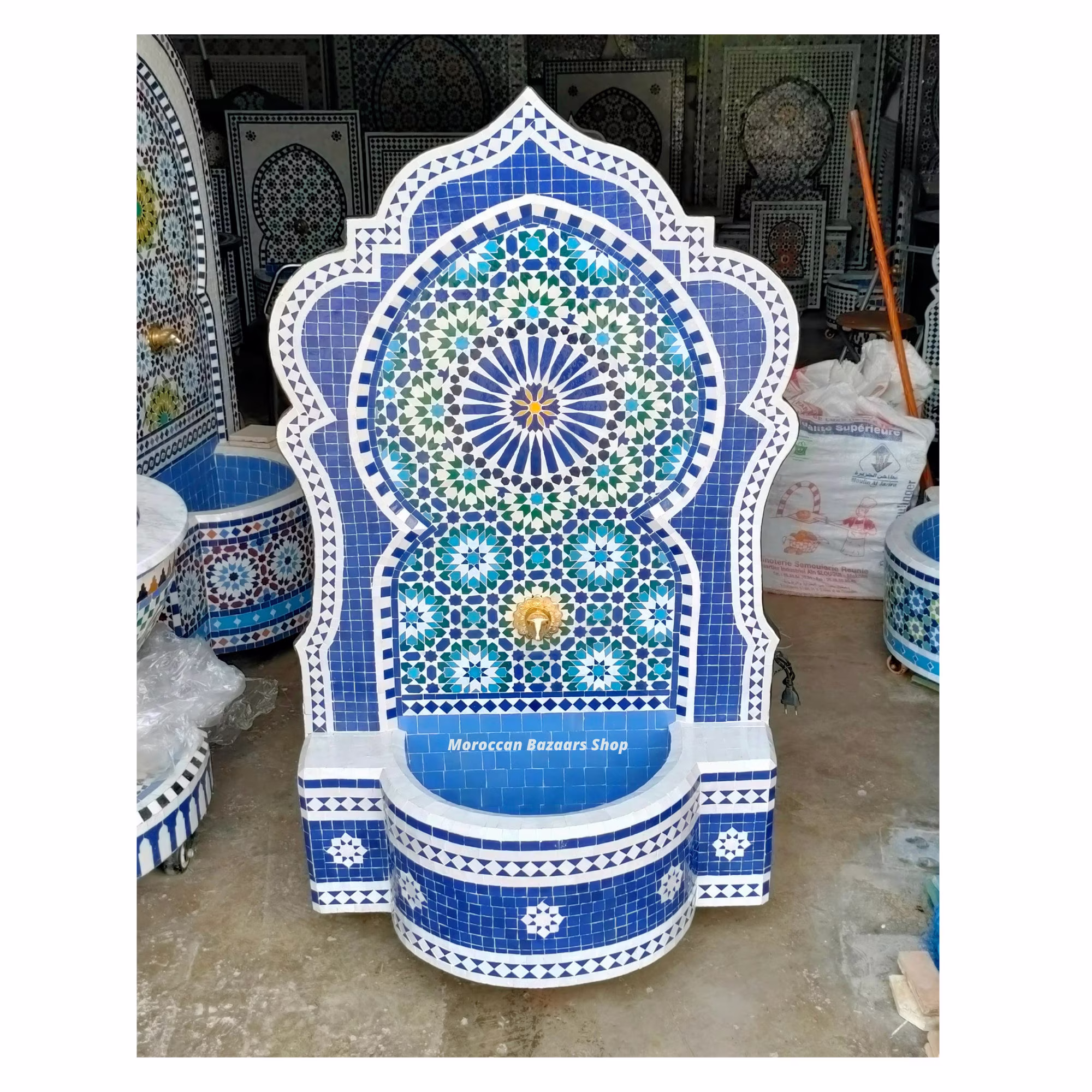 Water Fountain, Moroccan Indoor Outdoor Mosaic Garden Decor, Fourniture, Home Decor