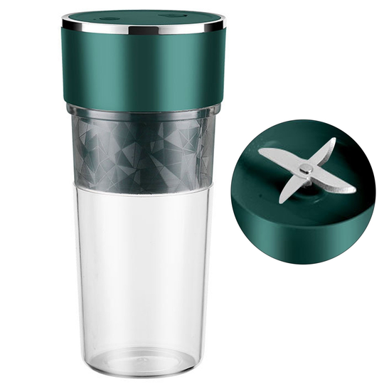 350ml Portable Juicer with Two Blades USB Charging Smoothie Blender Mini Food Processor Electric Juicer Fruit Juicing Cup Kitchen Supplies - green, 2