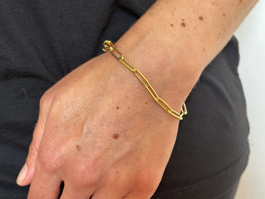 14K Yellow Gold Paperclip Bracelet, 7.5", 4.2mm Thick, Real Paper Clip Lightweight, Women