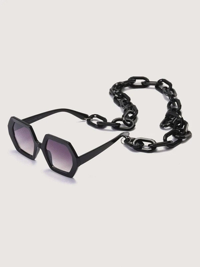 Gothic Sunglasses Chain Necklace 2021 Luxury Polygon Square Oversize Sun Glasses Women Men Vintage Punk Eyewear Shades