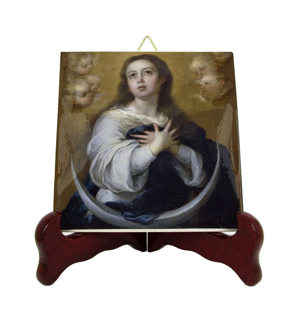 Catholic Gifts - The Immaculate Conception Icon On Ceramic Tile Inspired By Murillo Religious Art Virgin Mary