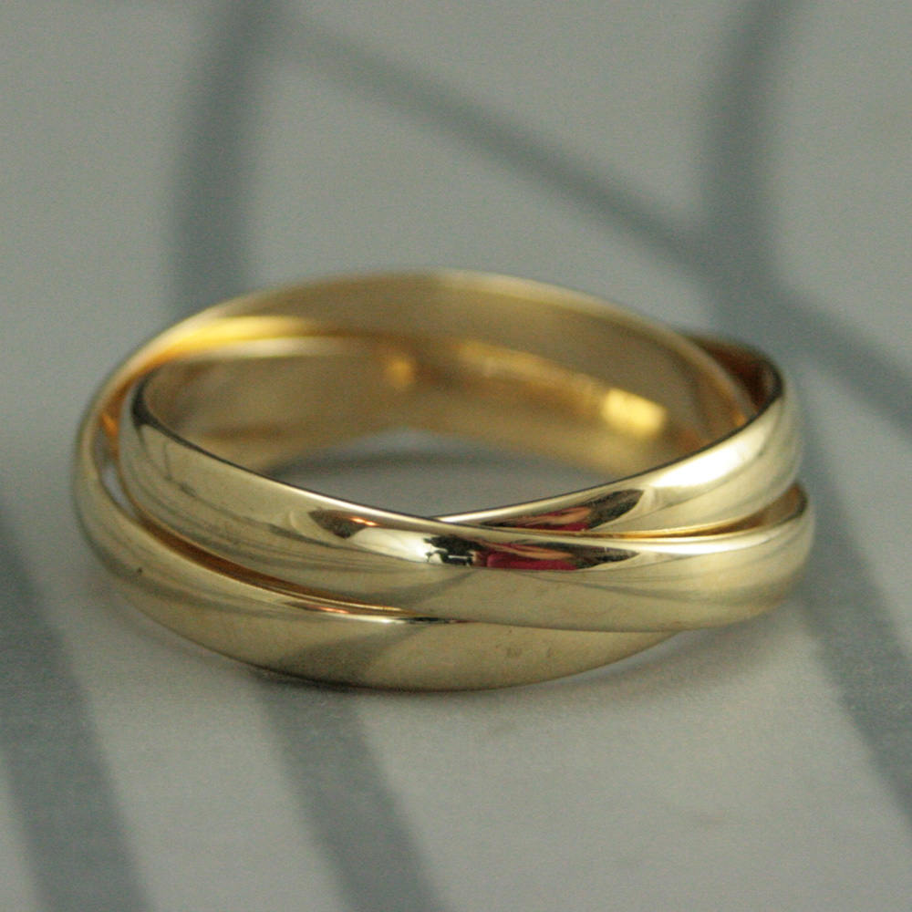 18K Gold Band Russian Wedding Ring Fidget Rolling Rings 3mm Bands Interlocking Women's Men's
