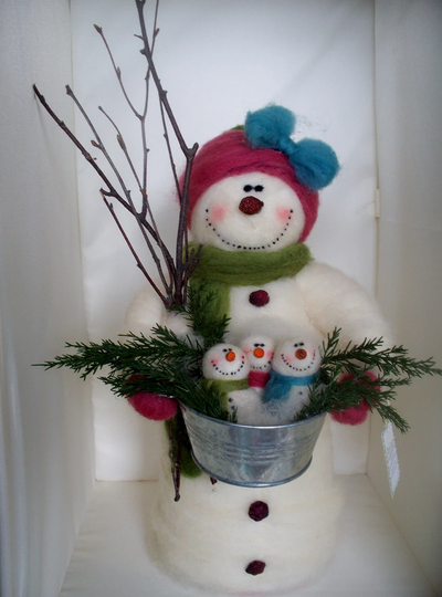 Ethel Snow & Her Babies Felted Wool 11 Inch Snowman