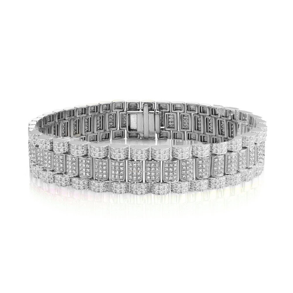 Mens Moissanite Diamond Bracelet in Sterling Silver With 14Kt White Gold Finiash, Gift For Him, Father Day Gift, Moissanite Diamond